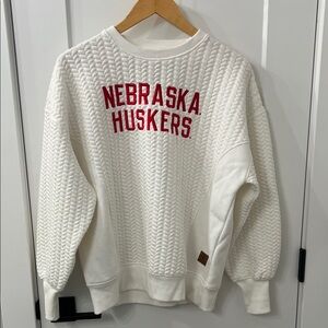 Pressbox White Quilted Nebraska Huskers Crewneck Sweatshirt